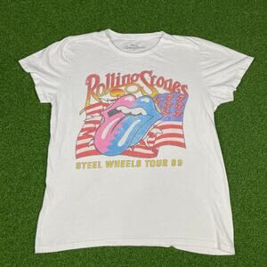 The Rolling Stones Steel Wheels Tour 89 Album Music Band White T-Shirt Sz L